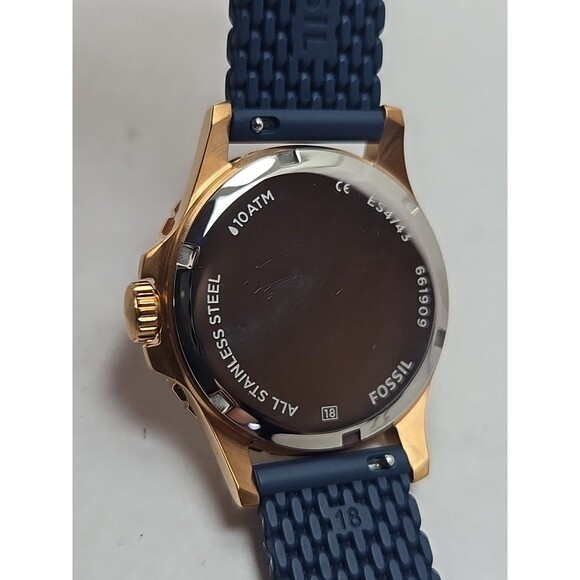 Fossil FB-01 Womens Rose Gold Blue Dial Navy Silicone Quartz Watch New Battery - Picture 10 of 10